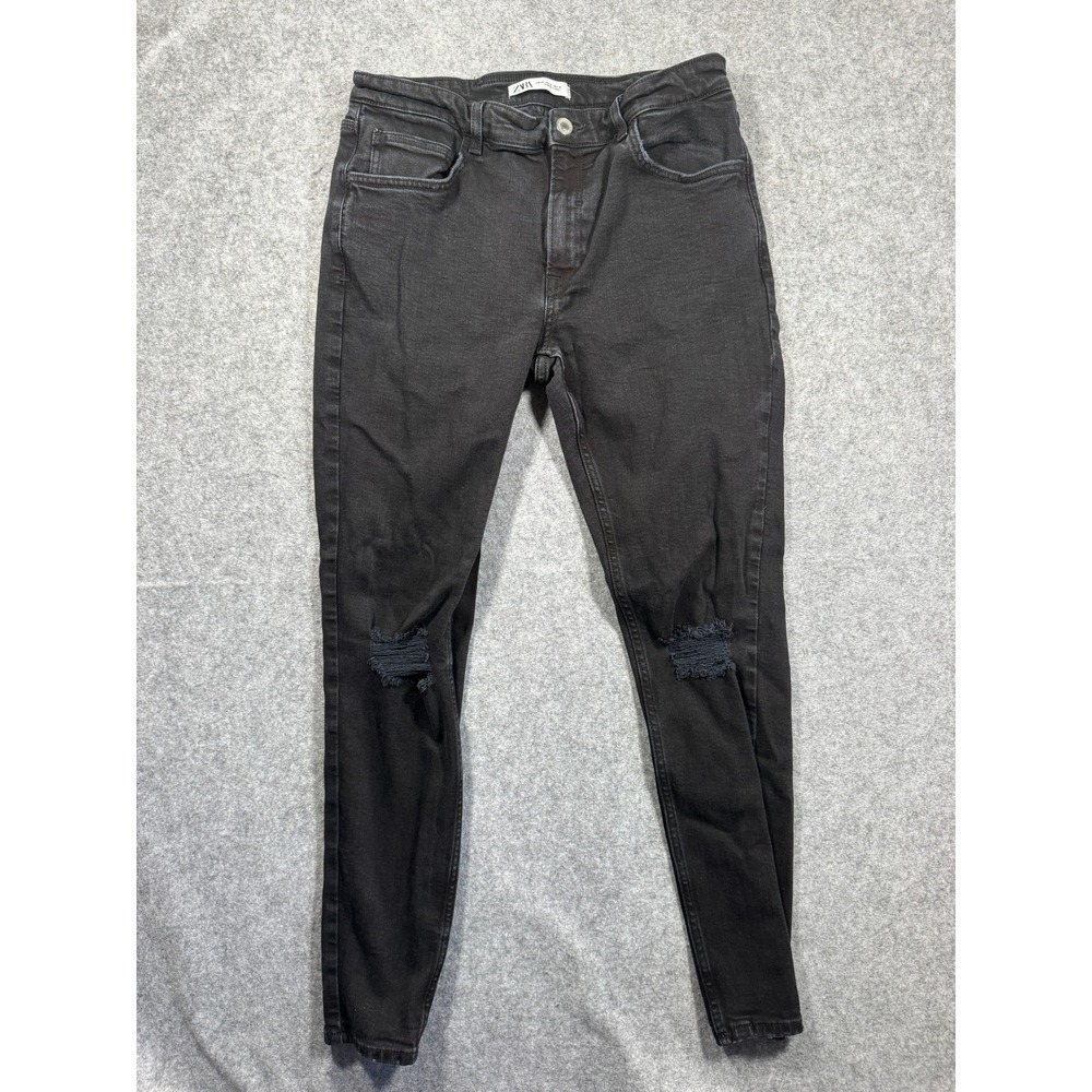 Zara Man Black Skinny Jeans Mens Size 36 Distressed Ripped Knee Denim Pants